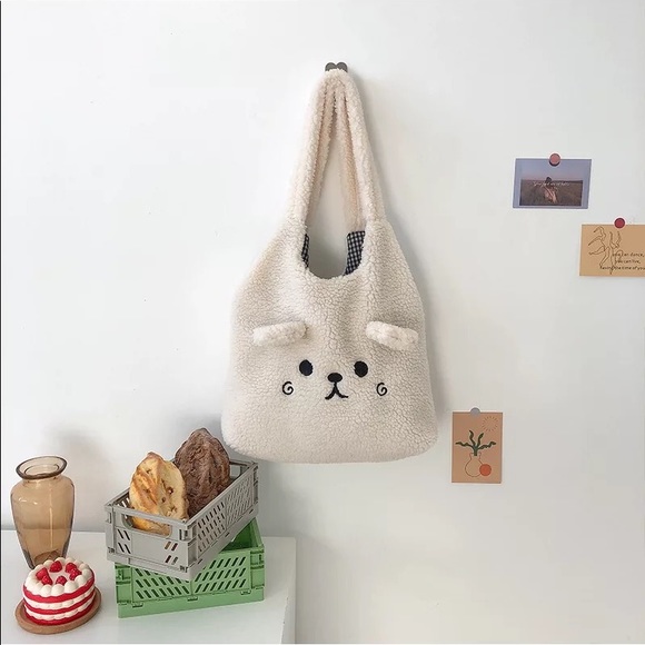 Bag plush bear cute white shoulder bag cartoon fun - Picture 6 of 7